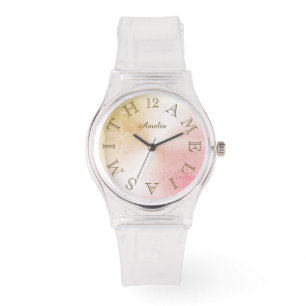 Montre Lettre personnalisée Dial Rose rose or Gradient
