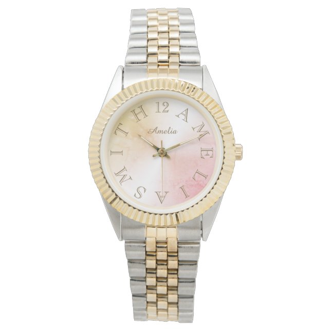 Montre Lettre personnalisée Dial Rose rose or Gradient (devant)
