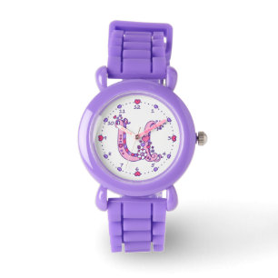 Montre Lettre U rose monogramme personnalisé filles regar