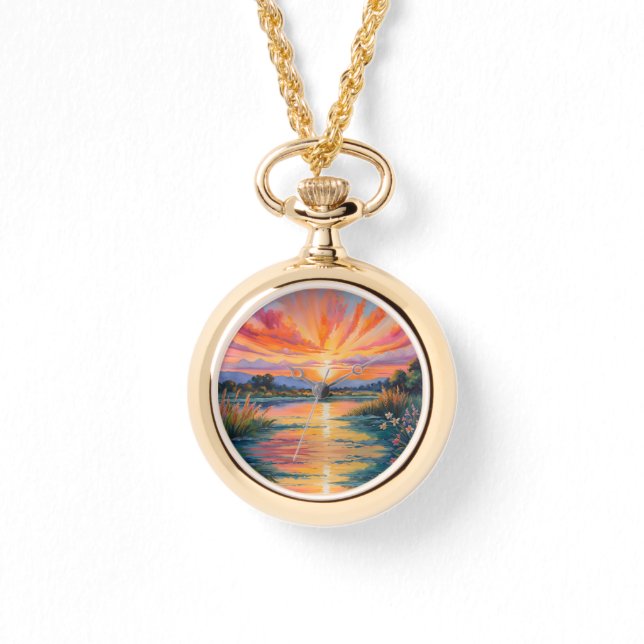 Montre Lever de soleil à l'aquarelle de l'étang (Recto)