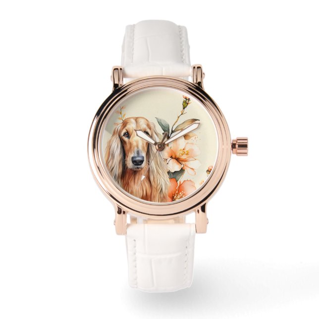 Montre Lévrier Afghan et Lys Péches (Recto)