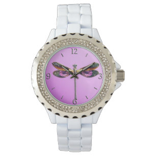Montre Libellule - argent, or, pourpre et noir