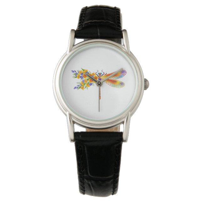 Montre libellule de fleurs jaunes (devant)