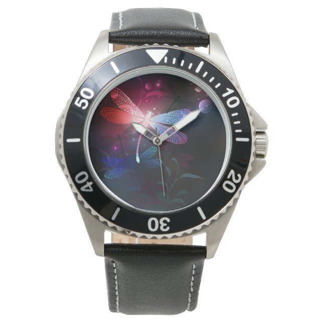 Montre libellule rouge brillante (devant)
