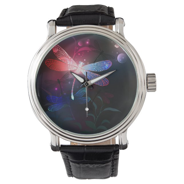 Montre libellule rouge brillante (devant)