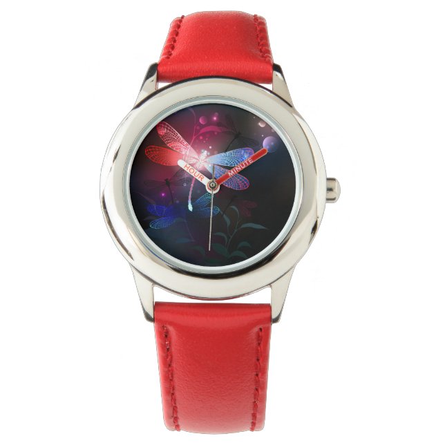 Montre libellule rouge brillante (devant)