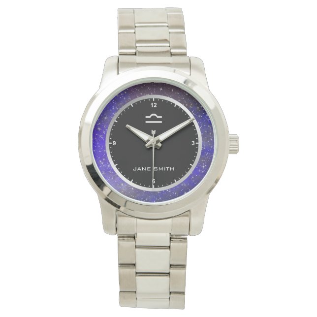 Montre Libra Symbole des signes Zodiac Galaxy Stars Nom p (devant)