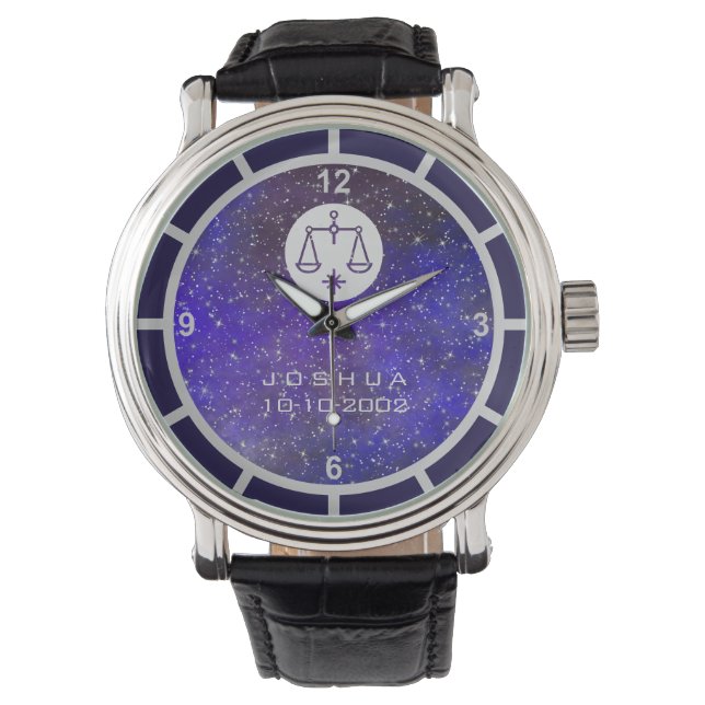 Montre Libra Zodiac Sign Élégant Nom personnalisé Date de (devant)