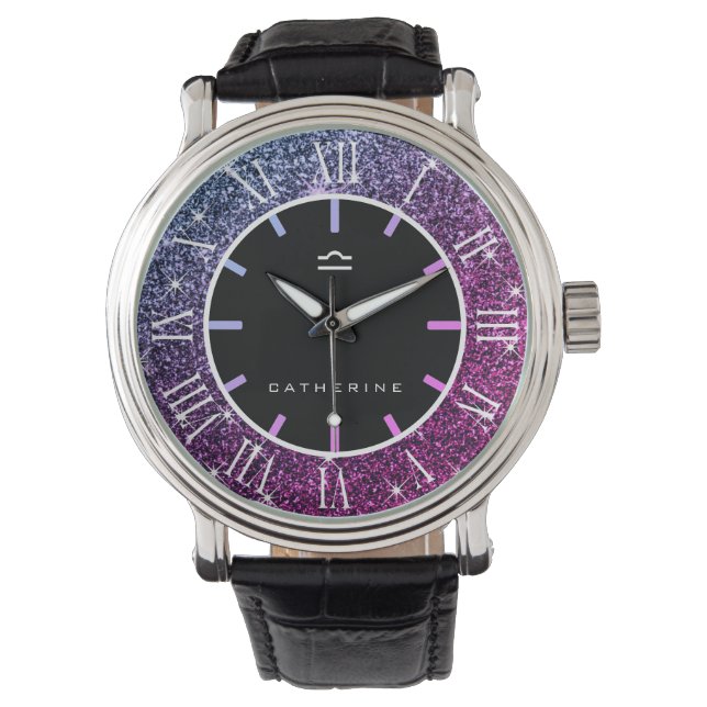 Montre Libra Zodiac Signal Luxe rose violet Parties scint (devant)