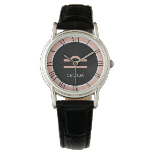Montre Libra Zodiac Signal Rose rose noir Nom personnalis