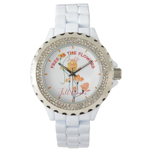 Montre Libre comme les fleurs Feuilles de Ginkgo jaune or (devant)