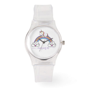 Montre Licorne Arc-en-Ciel Mignonne Nom Personnalisé