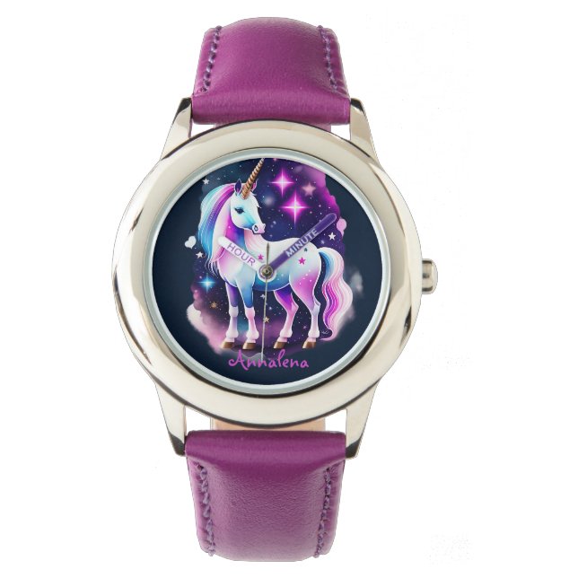 Montre Licorne douce devant un ciel étoilé scintillant (devant)