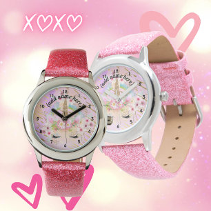 Montre Licorne Rose Pailletée Or Cadeau Fille Arc-en-Ciel