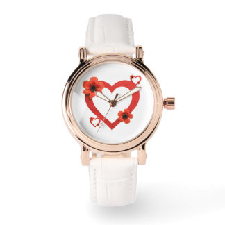 Montre Light-Colored Wristwatch with Red Heart