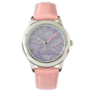 Montre Ligne artistique florale lavande élégante pour enf