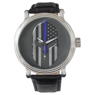 Montre Ligne bleu mince Molon Labe