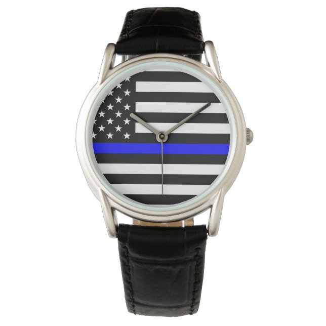 Montre Ligne Bleue Mince Homme Montre-Soutien à la police (devant)