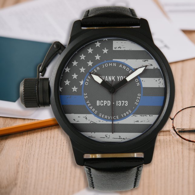 Montre Ligne Bleue Mince - Merci cadeau retraite Police (Créateur téléchargé)