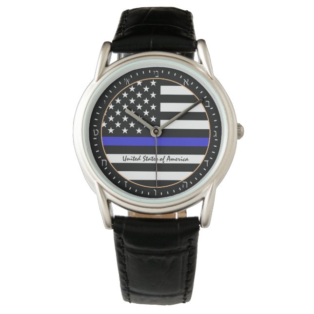 Montre Ligne Bleue Mince & Police du drapeau américain /  (devant)