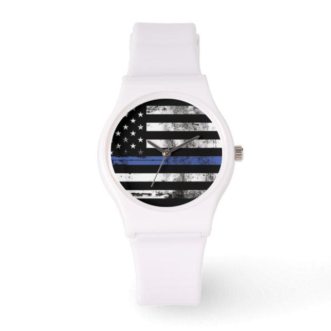 Montre Ligne Bleue Mince Police Veille Femmes (Recto)