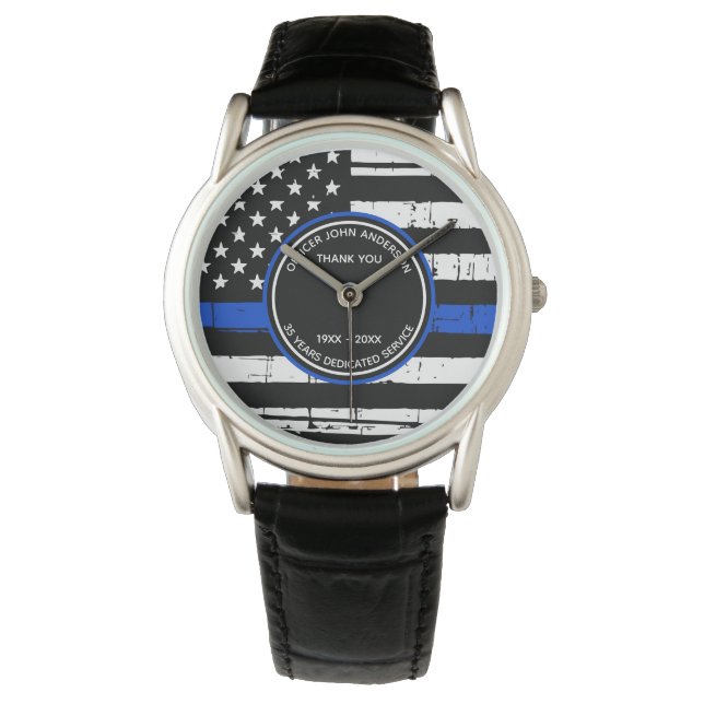 Montre Ligne Bleue Mince Retrait Cadeau Merci Police (devant)
