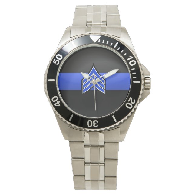 Montre Ligne Bleue Mince - Sergent Stripes (devant)