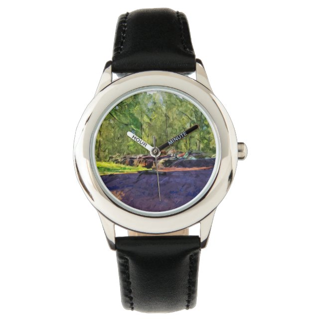 Montre Ligne de vieux wagons et camions rouillés Abstrait (devant)