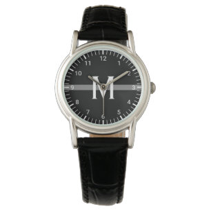 Montre Ligne grise mince décorée d'un monogramme