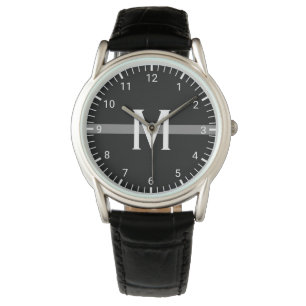 Montre Ligne grise mince initiale décorée d'un monogram