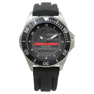 Montre Ligne rouge mince personnalisée drapeau gris des