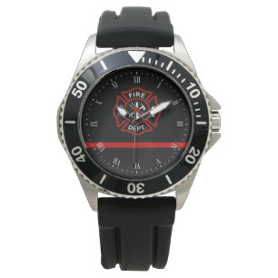 Montre Ligne rouge mince sapeur-pompier de croix maltaise