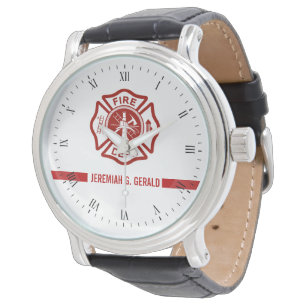 Montre Ligne rouge mince sapeur-pompier nommé fait sur