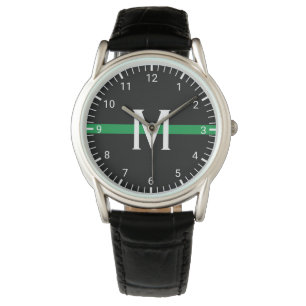 Montre Ligne verte mince militaire Monogramme initial
