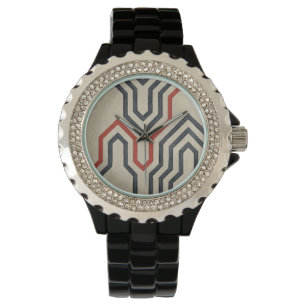 Montre Lignes graphiques oranges et bleues