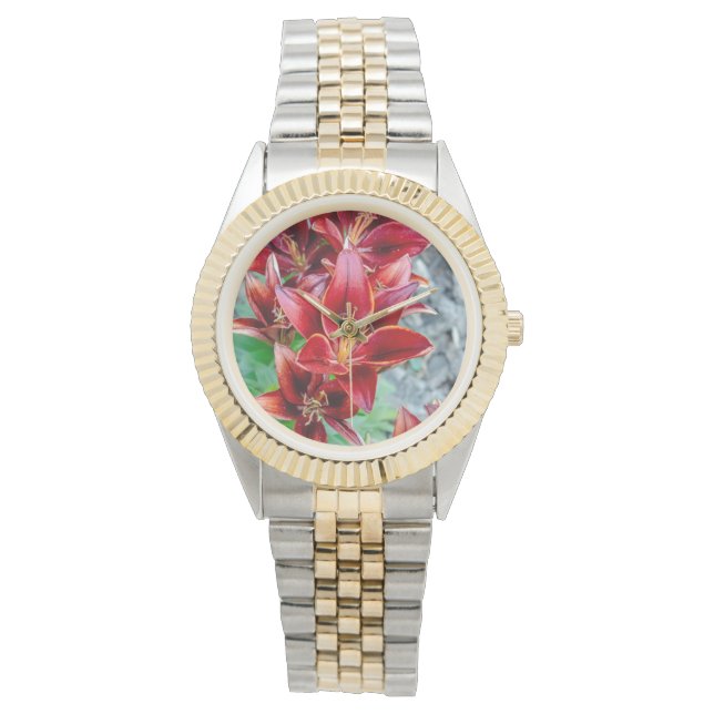 Montre Lily de la prospérité – Fleur rouge vibrante (devant)