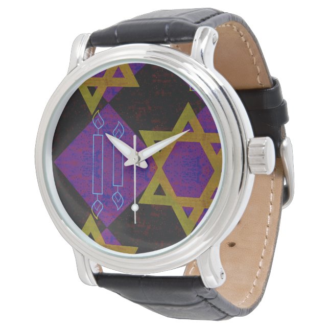 Montre L'image à thème Hanukkah de SlipperyJoe's jaune do (Incliné)