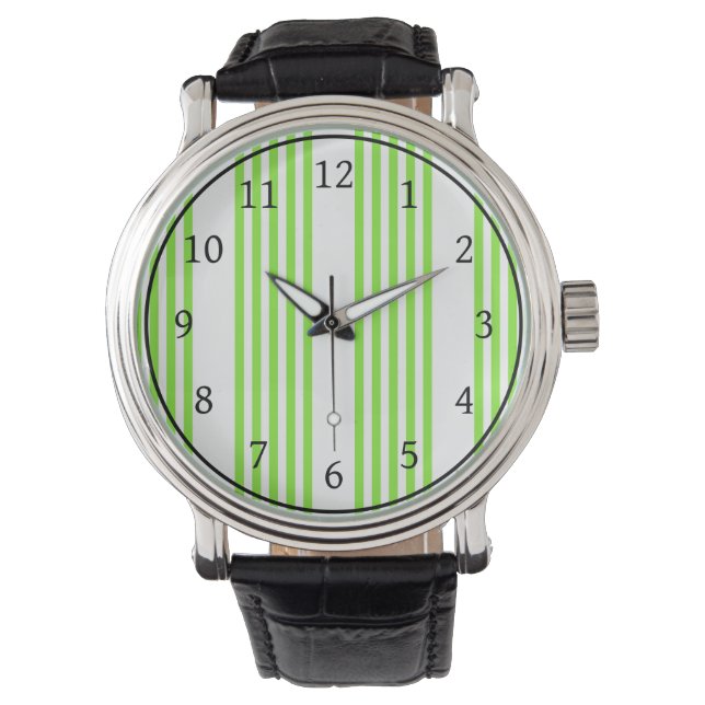 Montre Lime vert et blanc cinq bandes motif (devant)