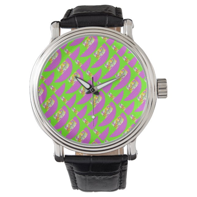 Montre Lime Vert et violet clair motifs Compact Mi (devant)