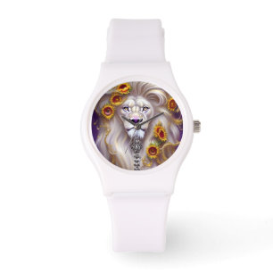 Montre Lion blanc magique et tournesol graphique