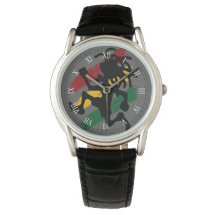 Montre lion de drapeau de graffiti de reggae de rasta de