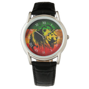 Montre lion de drapeau de graffiti de reggae de rasta de