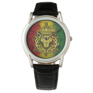 Montre lion de drapeau de graffiti de reggae de rasta de