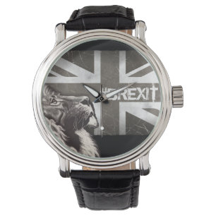 Montre Lion fier noir et blanc Union Jack #Brexit
