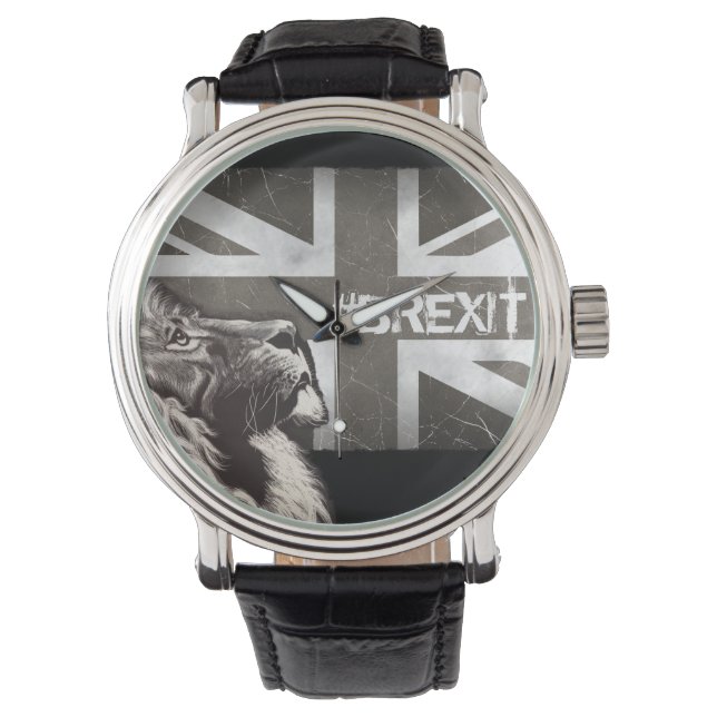 Montre Lion fier noir et blanc Union Jack #Brexit (devant)