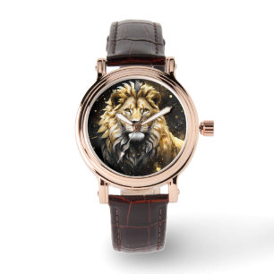 Montre Lion Mâle Majestic D'Or Et De Gris,