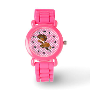 Montre Lion mignon sur Motif Poka Rose