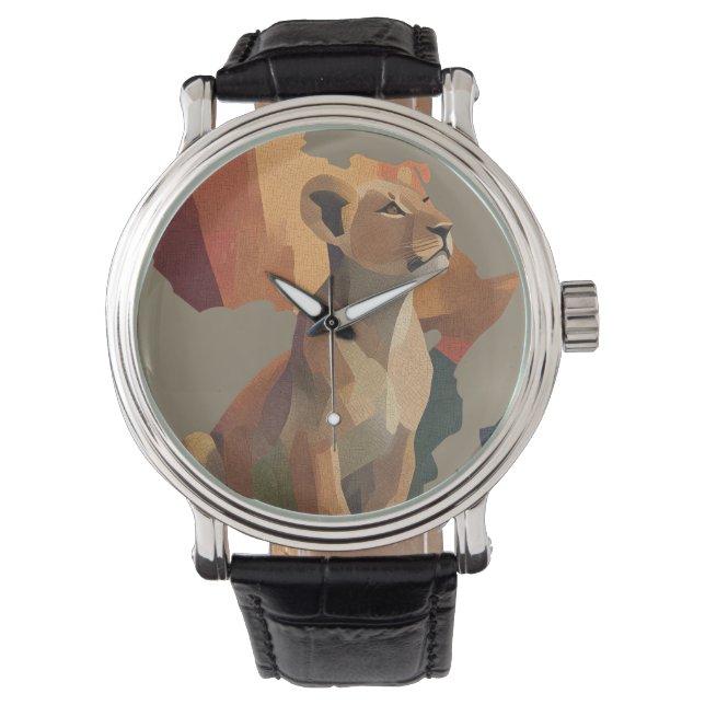 Montre Lionesse géométrique en mosaïque avec carte de l'A (devant)
