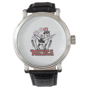 Montre Llama Patriotique Merica Design Vectoriel Vintage_