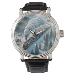 Montre Locomotive À Vapeur vintage Dans Snowy Valley